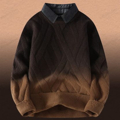 Zweiteiliger Pullover in Strickoptik mit Lagenlook und Cordhose - Khakifarbener Pullover - 3XL - image 16