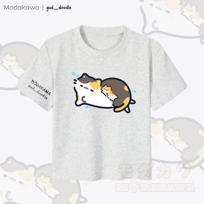 MODAKAWA x gud_doodle Damen-Crop-Top mit schlafender Katze (92 % gekämmte Baumwolle) - Grau - XL - image 3