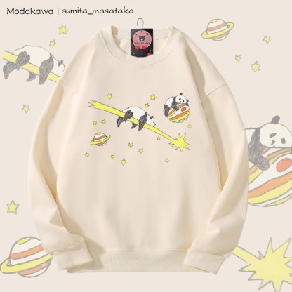MODAKAWA X sumita_masataka Panda im Weltraum Grafik Unisex Sweatshirt - Beige - 5XL - image 3