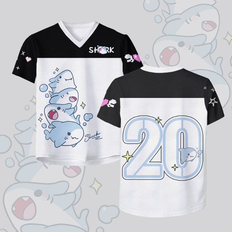 Modakawa Vintage Mesh Jersey T-Shirt mit Hai-Nummer-Grafik - White & Black - 4XL - image 2