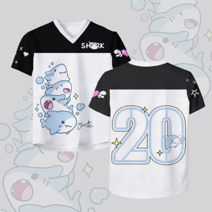 Modakawa Vintage Mesh Jersey T-Shirt mit Hai-Nummer-Grafik - White & Black - 4XL - image 2