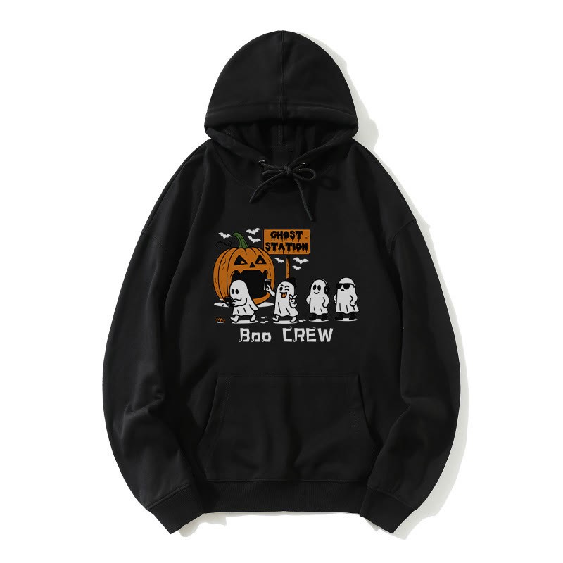 Ghost Pumpkin Station Halloween Grafik Lose Hoodie - Schwarz - 5XL - image 4