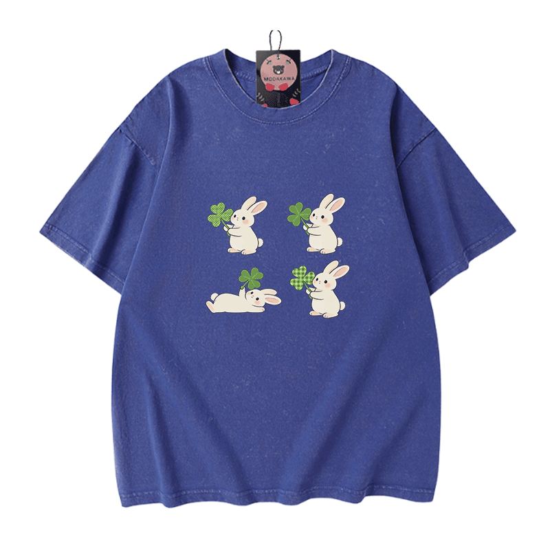 Modakawa Vintage T-Shirt aus 100 % Baumwolle mit St. Patrick's Day-Hasenmotiv (Vintage-Waschung) - Blue - 5XL - image 4