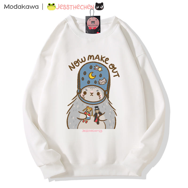 Sweatshirt mit witzigem Katzenmotiv und Spielzeug, Rundhalsausschnitt - White - 5XL - image 5