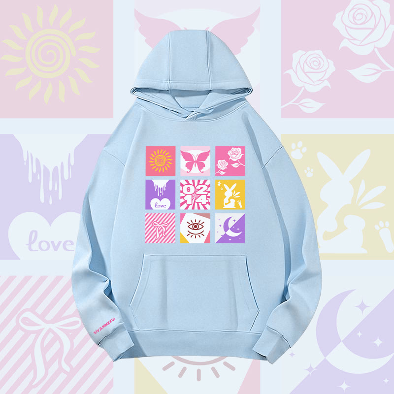 MODAKAWA Hoodie mit gemischtem Symbolgitter und Grafikmuster, schwere Ausführung - Blue - 2XL - image 4