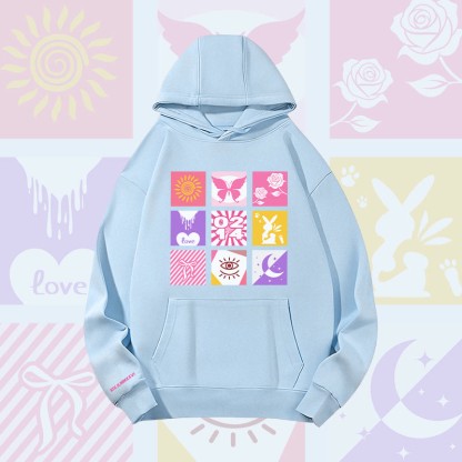 MODAKAWA Hoodie mit gemischtem Symbolgitter und Grafikmuster, schwere Ausführung - Blue - 2XL - image 4