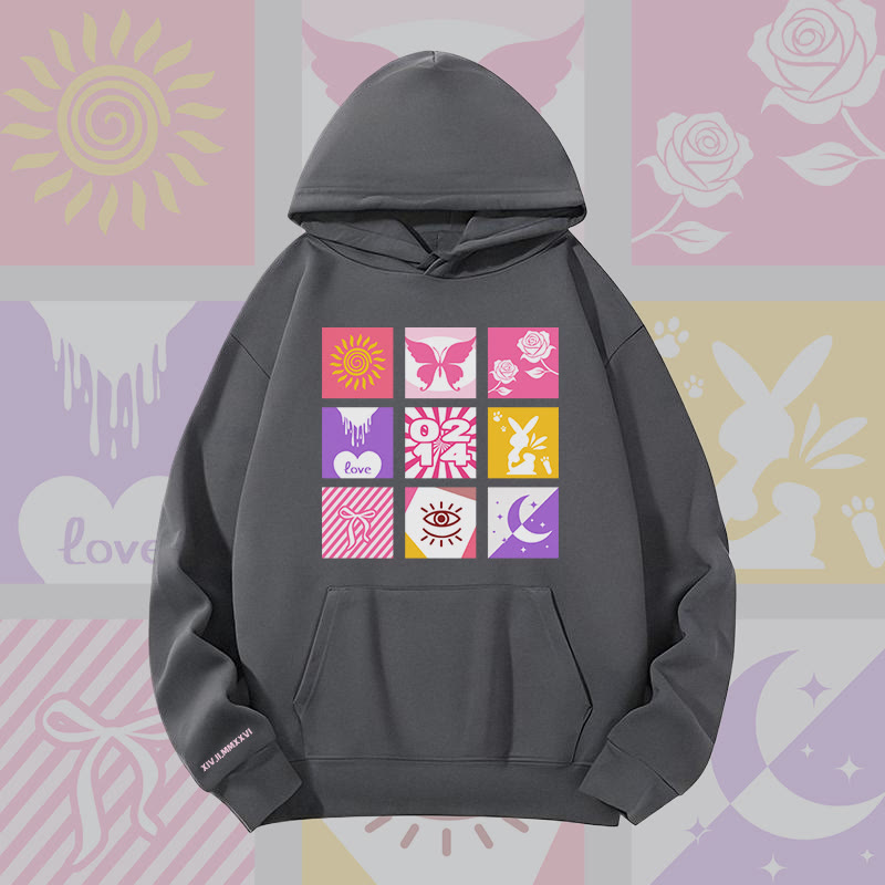 MODAKAWA Hoodie mit gemischtem Symbolgitter und Grafikmuster, schwere Ausführung - Dark Grey - 2XL - image 7