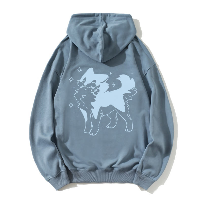 Verspielter Welpe mit Blumen-Grafik, lockerer Hoodie - Blue - 5XL - image 5