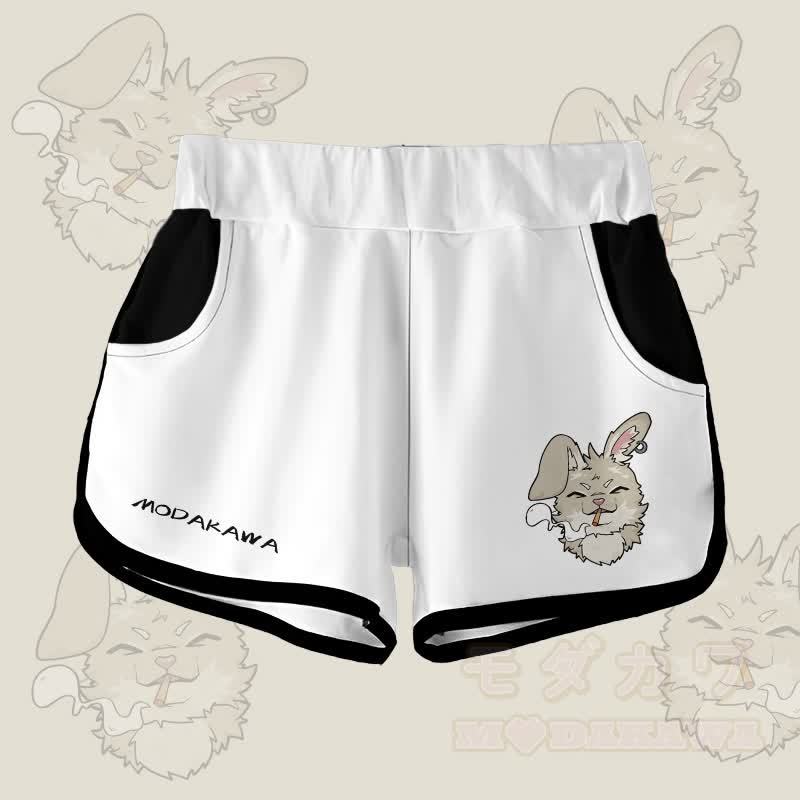 MODAKAWA Shorts mit Farbverlauf und Raucherhasen-Grafik - Weiß - 5XL - image 4
