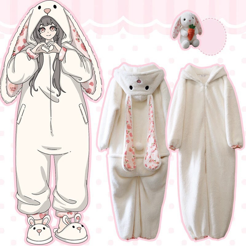 Cartoon-Hasen-Plüsch-Einteiler-Pyjama - Weißer Strampler - 6XL - image 6