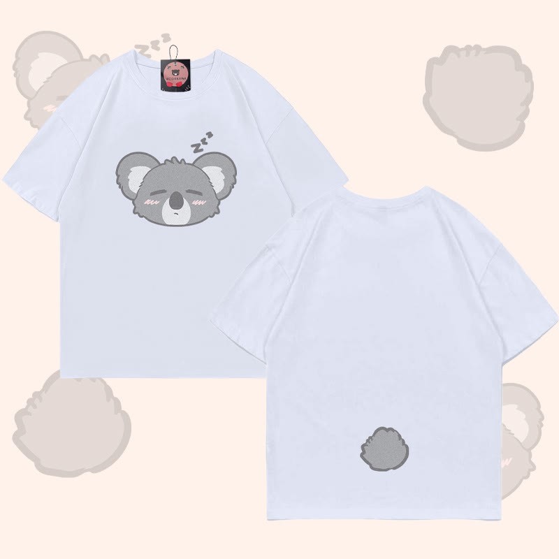 MODAKAWA T-Shirt mit schlafendem Koala-Gesicht und -Schwanz-Grafik - White - 5XL - image 2