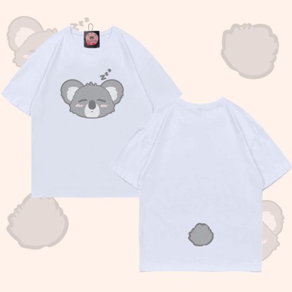 MODAKAWA T-Shirt mit schlafendem Koala-Gesicht und -Schwanz-Grafik - White - 5XL - image 2