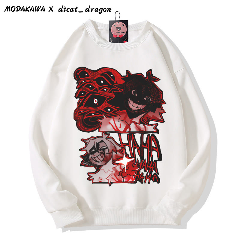 HAHA Grinsendes Charakter-Grafik-Unisex-Streetwear-Sweatshirt im dunklen Stil - White - 5XL - image 3
