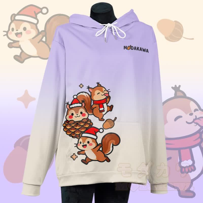 MODAKAWA Pullover-Hoodie mit Weihnachtsmotiv und Eichhörnchen-Print - Lila - 5XL - image 3