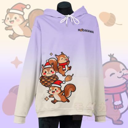 MODAKAWA Pullover-Hoodie mit Weihnachtsmotiv und Eichhörnchen-Print - Lila - 5XL - image 3