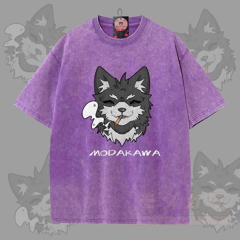 MODAKAWA Koda Smoking Graphic Unisex Vintage Washed T-Shirt - Lila - 5XL - image 7