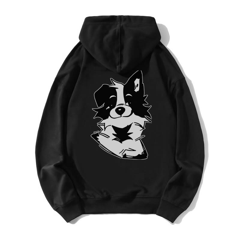 Lockerer Hoodie mit flauschigem Welpen-Print - Black - 5XL - image 5