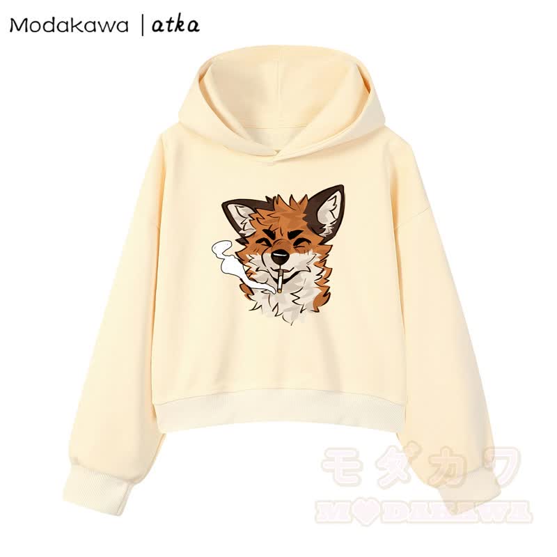 MODAKAWA X atka Cool Fox Graphic Cropped Cotton Hoodie - Gelb - 3XL - image 8