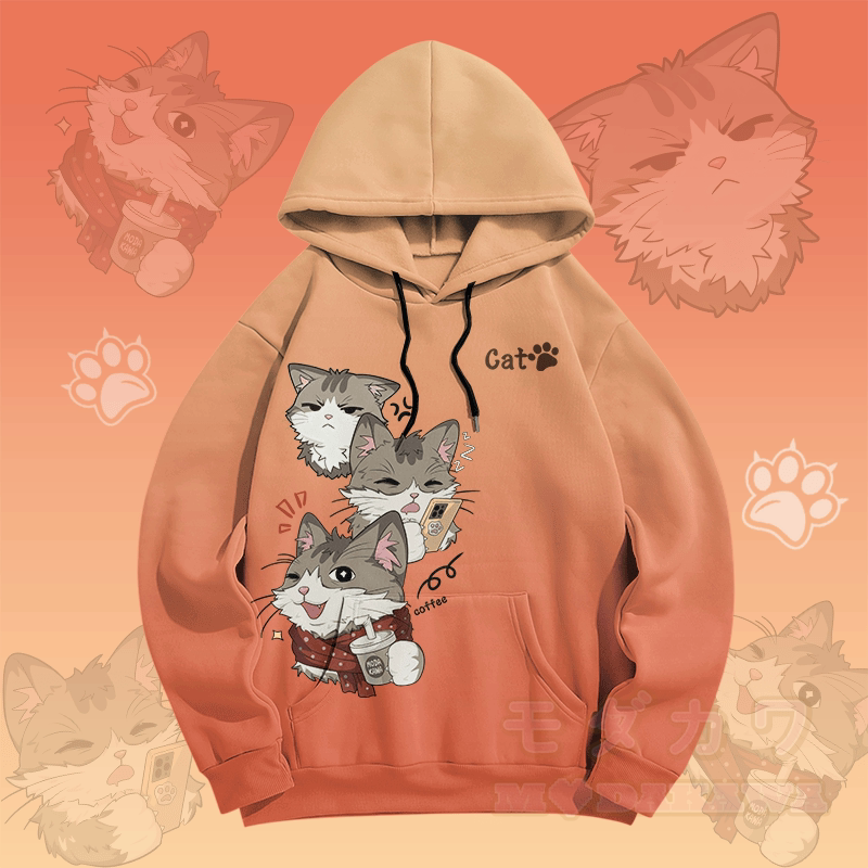 MODAKAWA Farbverlauf-Pullover-Hoodie mit verspieltem Katzenmotiv - Orange - 5XL - image 3