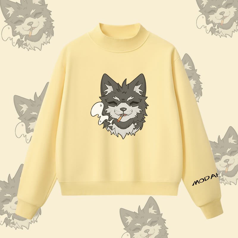 MODAKAWA Sweatshirt mit rauchendem Welpenmotiv und Fleece-Futter - Yellow - L - image 5