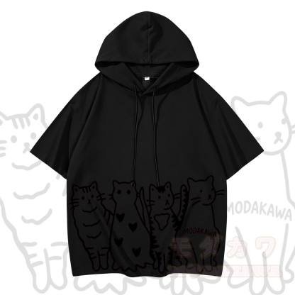 MODAKAWA Kurzarm-Hoodie mit verspieltem Katzenprint - Schwarz - 3XL - image 8