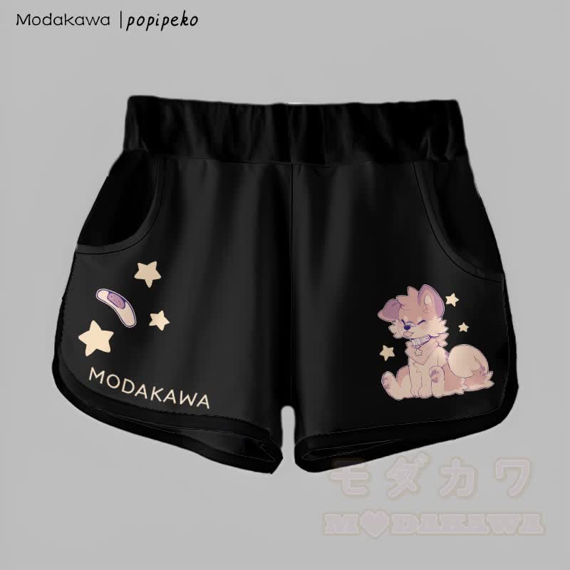 MODAKAWA X popipeko Gradient Tongue-out Puppy Graphic Shorts - Schwarz - 5XL - image 7