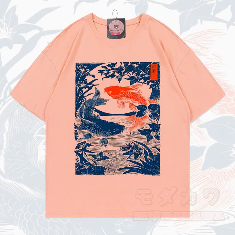 MODAKAWA Kurzarm-T-Shirt mit Fischprint - Korallenpfirsich - 5XL - image 13