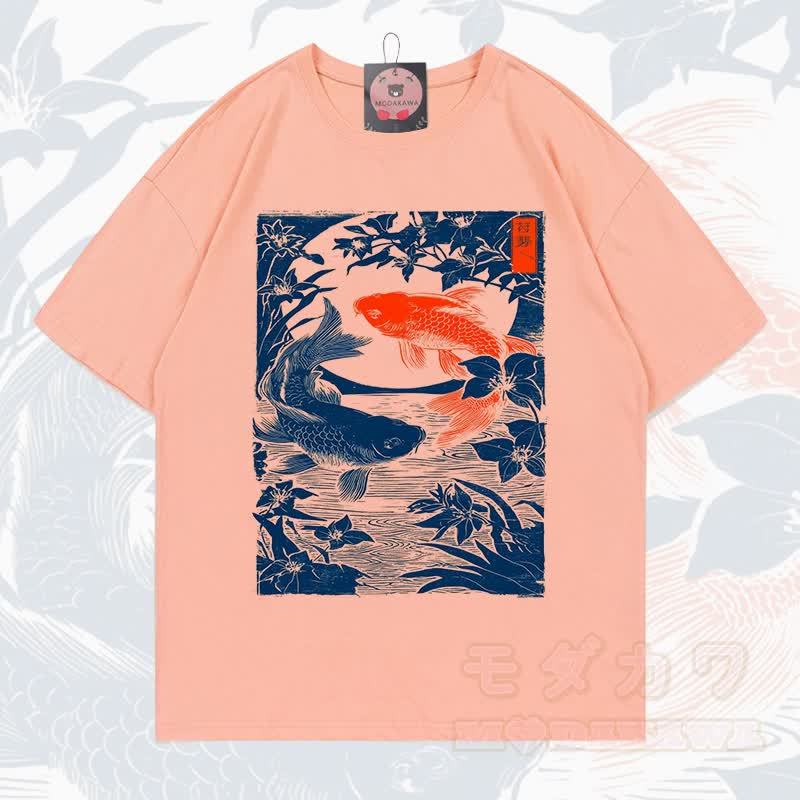 MODAKAWA Kurzarm-T-Shirt mit Fischprint - Korallenpfirsich - 5XL - image 13