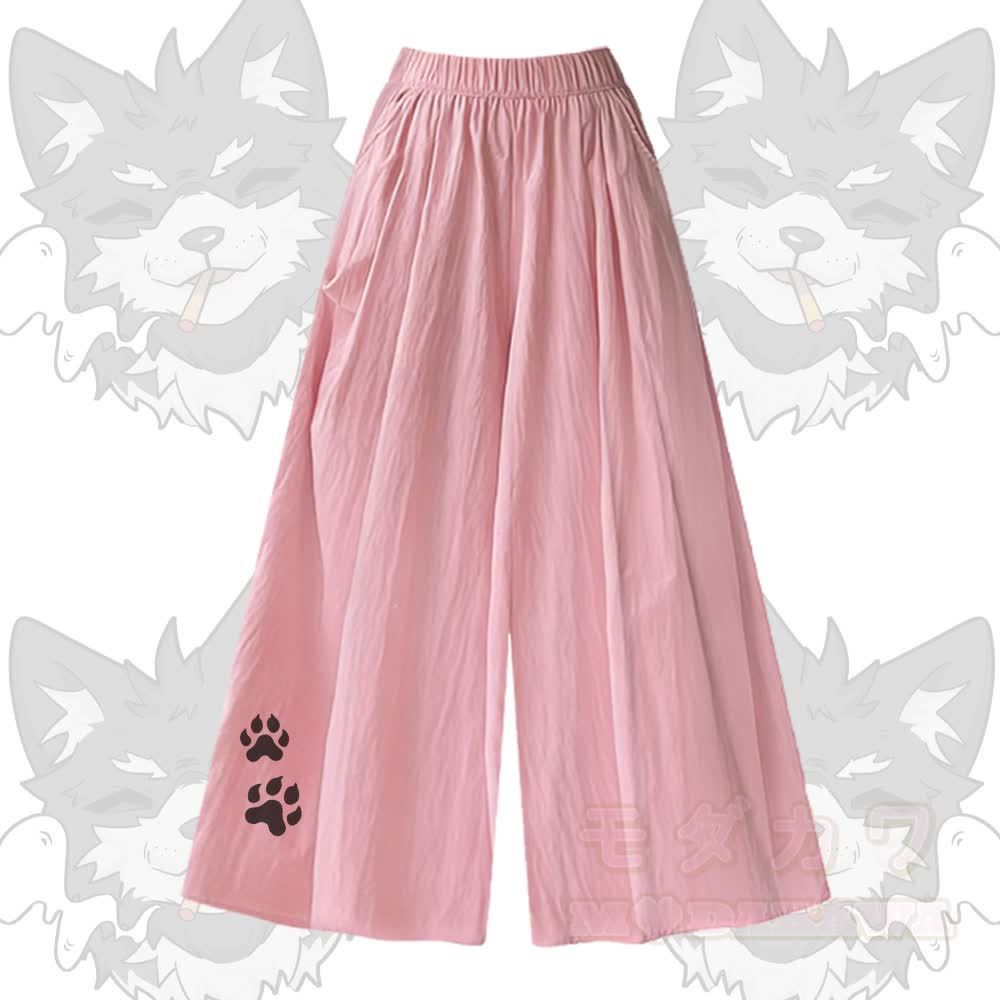 Smoking Wolf Grafik-T-Shirt mit U-Ausschnitt und passender Hose mit weitem Bein - Rosa Hose - XL - image 6