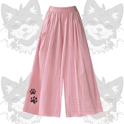 Smoking Wolf Grafik-T-Shirt mit U-Ausschnitt und passender Hose mit weitem Bein - Rosa Hose - XL - image 6