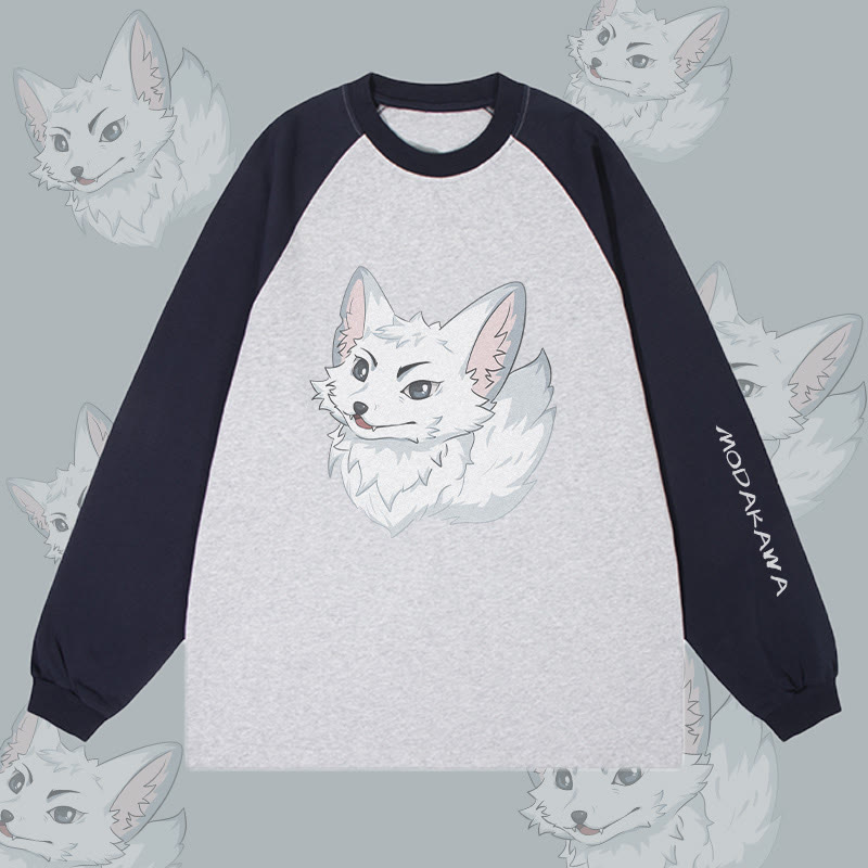 MODAKAWA Arctic Fox Grafik- Farben Langarm-T-Shirt - Purplish Blue&Grey - 4XL - image 2