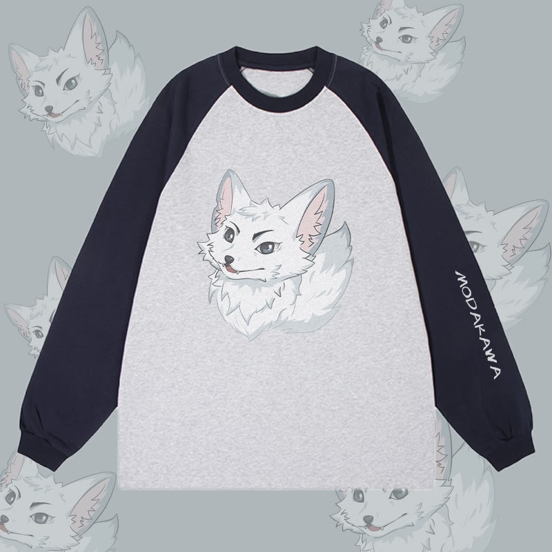 MODAKAWA Arctic Fox Grafik- Farben Langarm-T-Shirt - Purplish Blue&Grey - 4XL - image 2