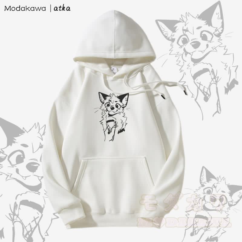 Kapuzenpullover mit Fleecefutter und Fuchs-Eiscreme-Grafik - Weiß - 5XL - image 4