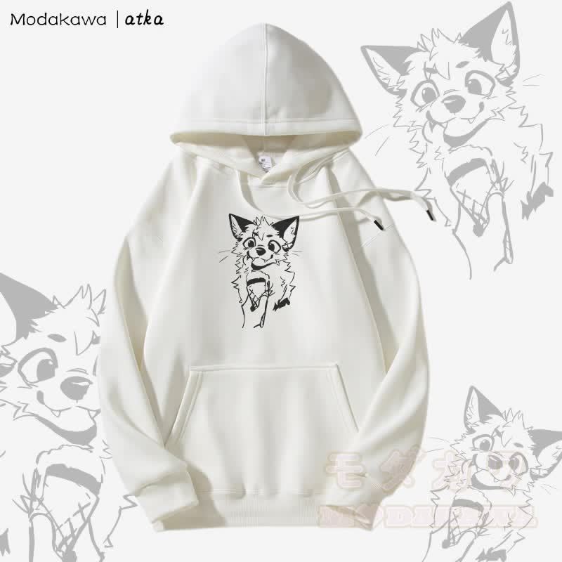 Kapuzenpullover mit Fleecefutter und Fuchs-Eiscreme-Grafik - Weiß - 5XL - image 4