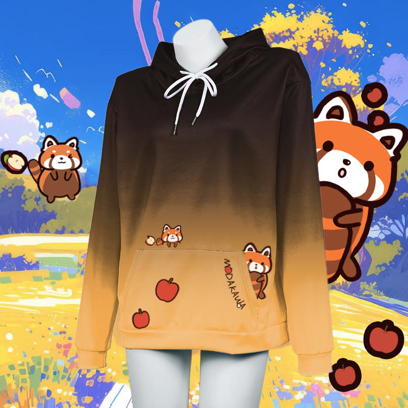 Modakawa Hoodie mit Farbverlauf und rotem Panda-Buchstabenprint, locker geschnitten - Black&Orange - 5XL - image 4