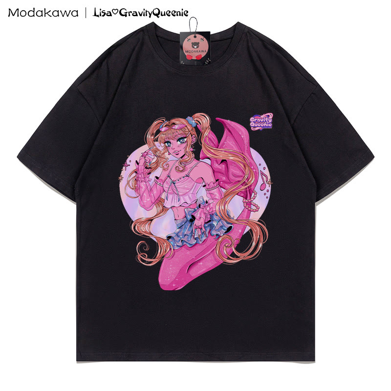 Gyaru Meerjungfrau Mädchen Grafik T-Shirt - Schwarz - 5XL - image 5