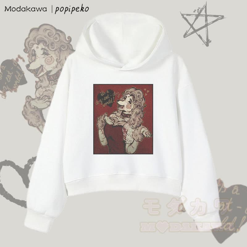 MODAKAWA X popipeko Vintage Pudel Grafik Cropped Cotton Hoodie - Weiß - 3XL - image 4