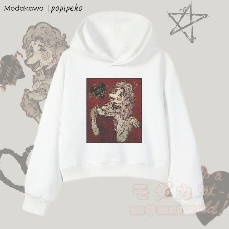 MODAKAWA X popipeko Vintage Pudel Grafik Cropped Cotton Hoodie - Weiß - 3XL - image 4
