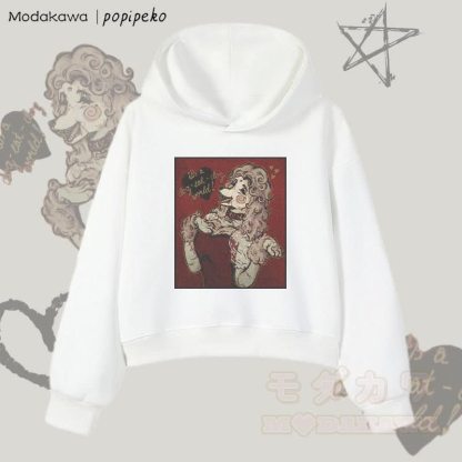 MODAKAWA X popipeko Vintage Pudel Grafik Cropped Cotton Hoodie - Weiß - 3XL - image 4