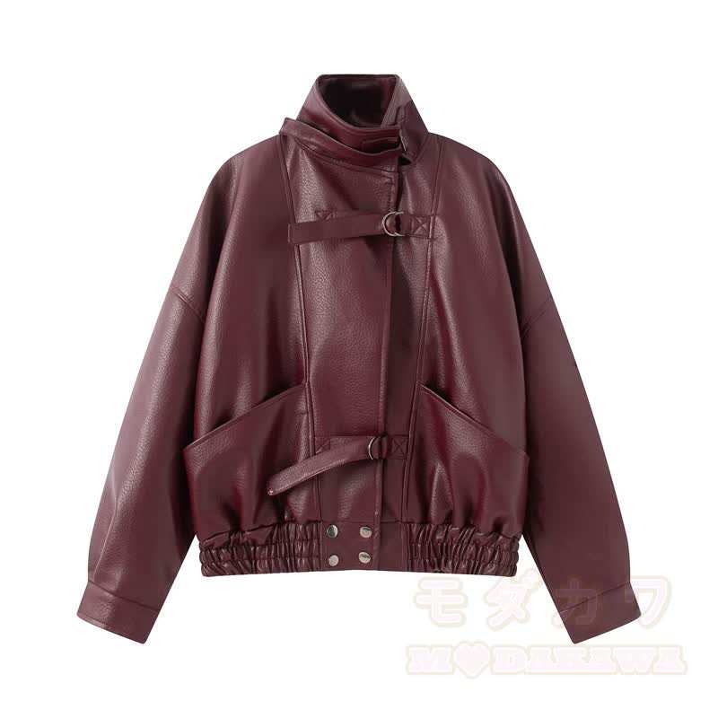 Vintage-Jacke aus Kunstleder mit Stehkragen und Reißverschluss, kurz geschnitten - image 15
