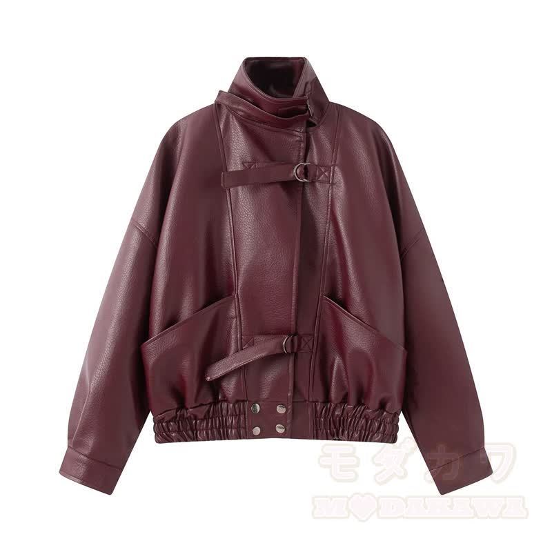 Vintage-Jacke aus Kunstleder mit Stehkragen und Reißverschluss, kurz geschnitten - image 15