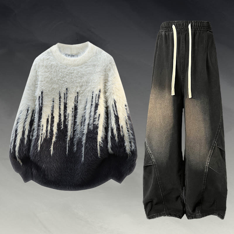 Zweiteiler aus flauschigem Strickpullover und Jeans - Set F - 2XL - image 6