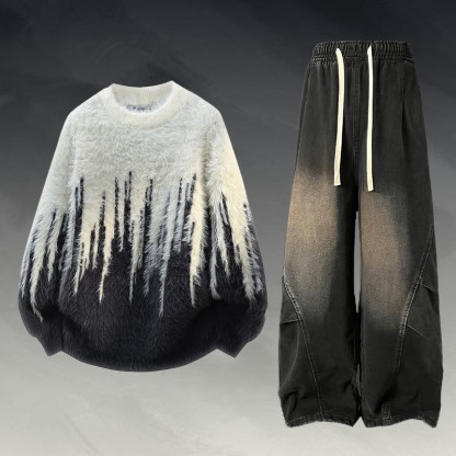 Zweiteiler aus flauschigem Strickpullover und Jeans - Set F - 2XL - image 6