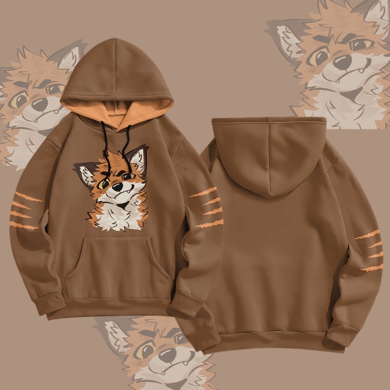 MODAKAWA X atka Pullover-Hoodie mit lustigem Fuchs-Grafikprint - Brown - 8XL - image 3