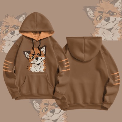 MODAKAWA X atka Pullover-Hoodie mit lustigem Fuchs-Grafikprint - Brown - 8XL - image 3