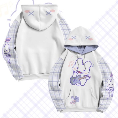 MODAKAWA Pullover-Hoodie mit Gitarrenhasen-Grafik-Allover-Print - White&Purple - 8XL - image 2