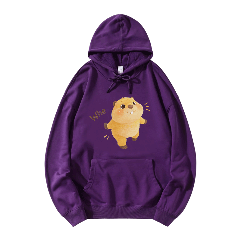 WHE Capybara Graphic Modakawa Loose Cotton-Blend Hoodie - Purple - 5XL - image 6