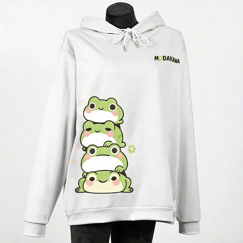 Modakawa-Hoodie mit gestapeltem Frosch-Buchstabenprint (locker) - White - 6XL - image 4