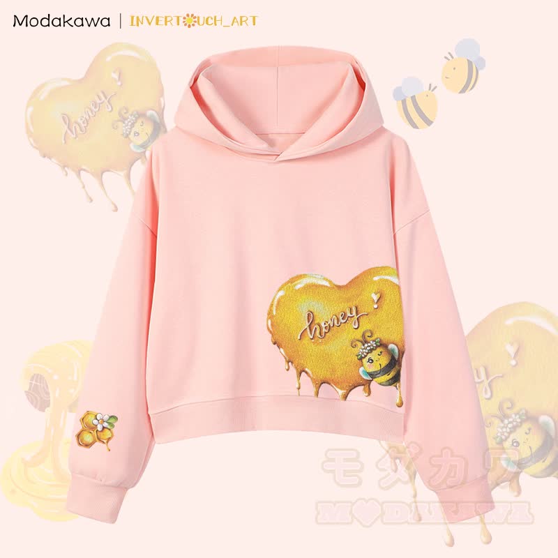 MODAKAWA X INVERTOUCH_ART Honigbienen-Grafik Modakawa Cropped Cotton Hoodie - Pink A - 3XL - image 10