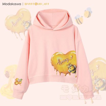 MODAKAWA X INVERTOUCH_ART Honigbienen-Grafik Modakawa Cropped Cotton Hoodie - Pink A - 3XL - image 10
